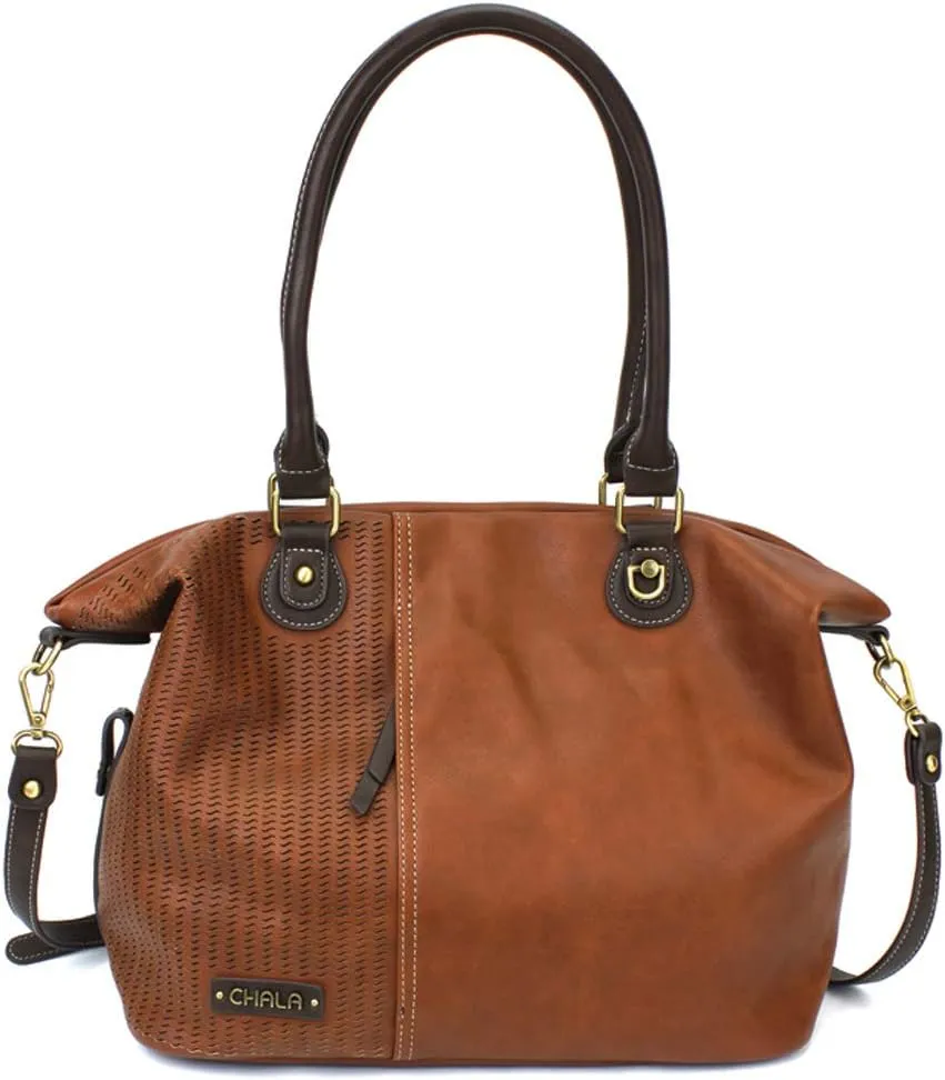 CHALA Laser Cut Crossbody Shoulder bag Tote Bag Faux Leather Brown