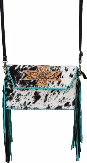 CHALLENGER Cowhide & Leather Crossbody Bag Floral Tooled Leather Cow Shoulder 18RAH32TR