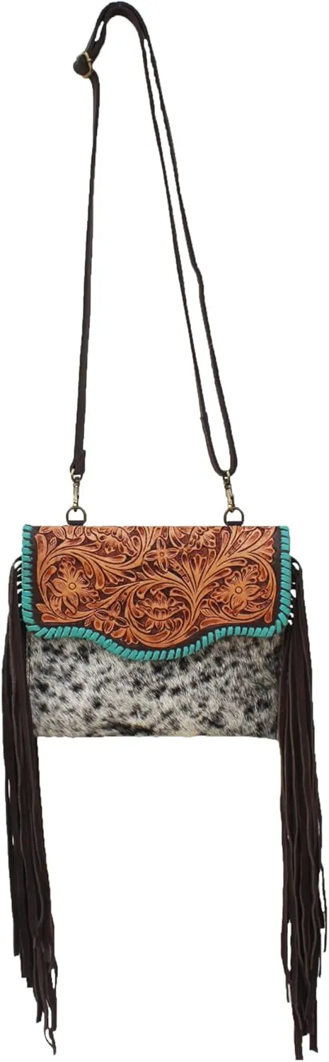 CHALLENGER Women's Cowhide Western Antique Floral Laced Leather Shoulder Purse Crossbody Bag 18RSH01
