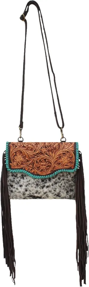 CHALLENGER Women's Cowhide Western Antique Floral Laced Leather Shoulder Purse Crossbody Bag 18RSH01