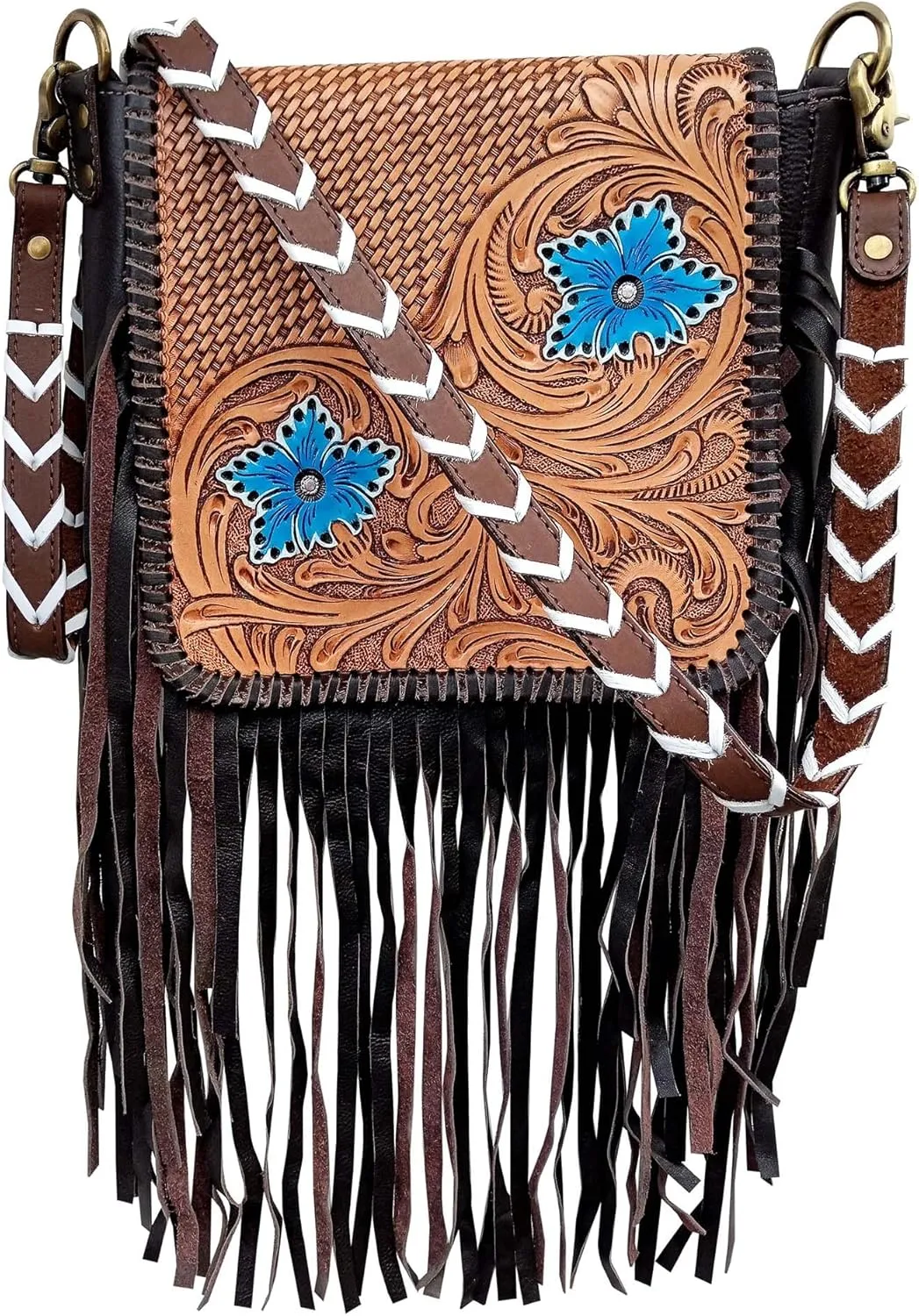CHALLENGER Women's Cowhide Western Antique Floral Laced Leather Shoulder Purse Crossbody Bag 18RSH03