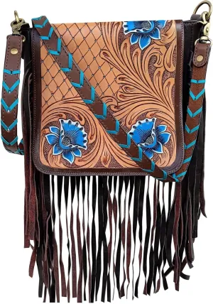 CHALLENGER Women's Cowhide Western Antique Floral Laced Leather Shoulder Purse Crossbody Bag 18RSH04