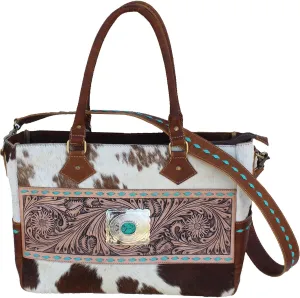 CHALLENGER Women's Western Cowhide Floral Buckstitch Leather Shoulder Handbag Tote 18RAH17