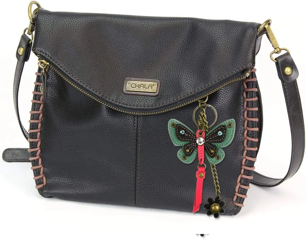 Charming Crossbody Shoulder Purse in PU Leather with Teal Butterfly Purse Charm
