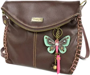 Charming Crossbody Shoulder Purse in PU Leather with Teal Butterfly Purse Charm