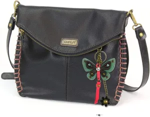 Charming Crossbody Shoulder Purse in PU Leather with Teal Butterfly Purse Charm
