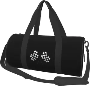 Checkered Flags Race Car Flag Travel Luggage Duffel Bag Sports Rolling Foldable Duffel Bag, Black