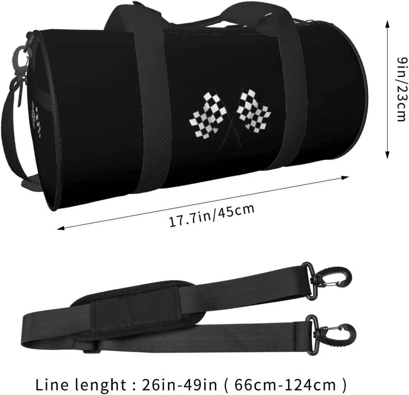 Checkered Flags Race Car Flag Travel Luggage Duffel Bag Sports Rolling Foldable Duffel Bag, Black