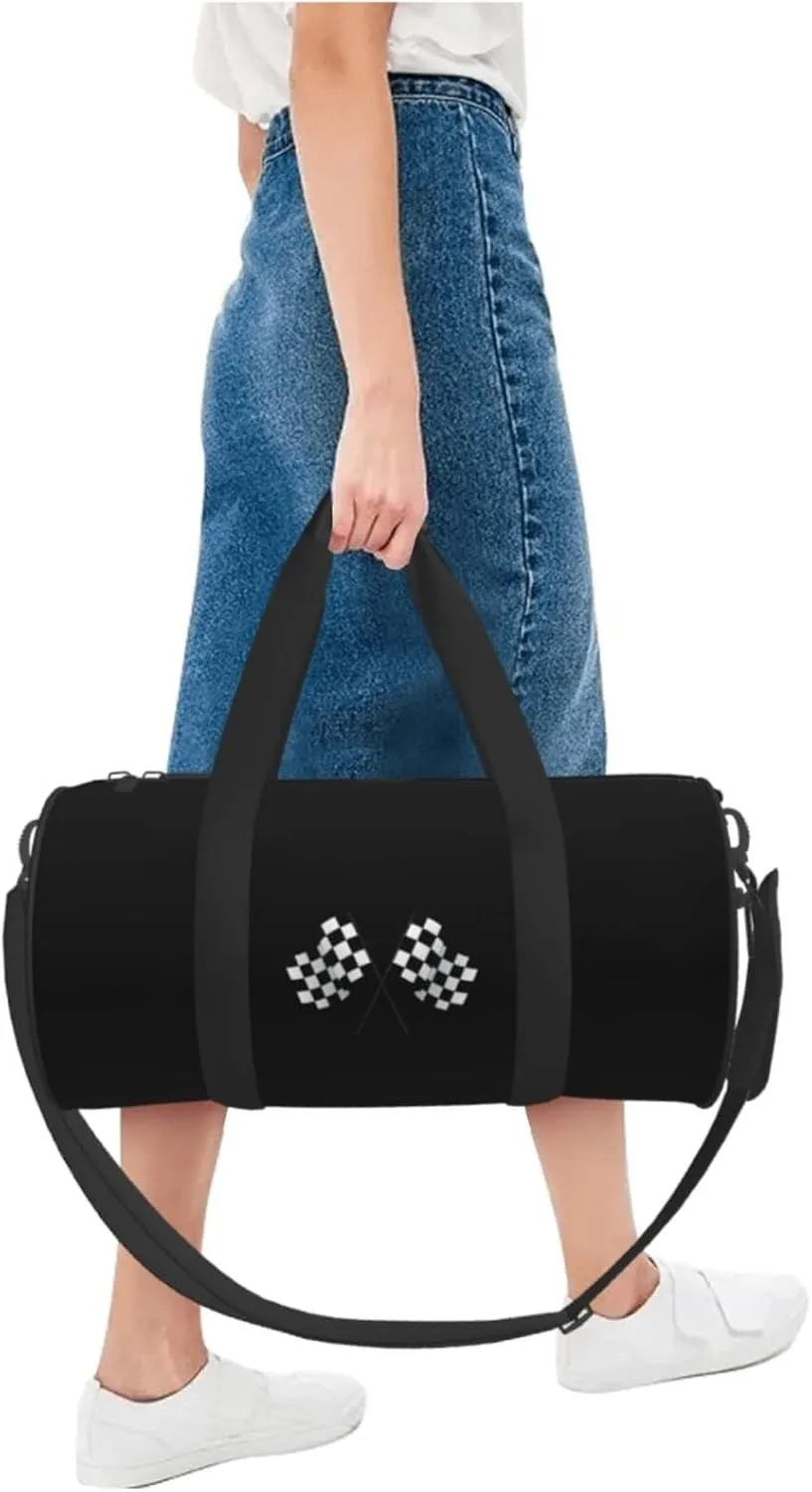 Checkered Flags Race Car Flag Travel Luggage Duffel Bag Sports Rolling Foldable Duffel Bag, Black