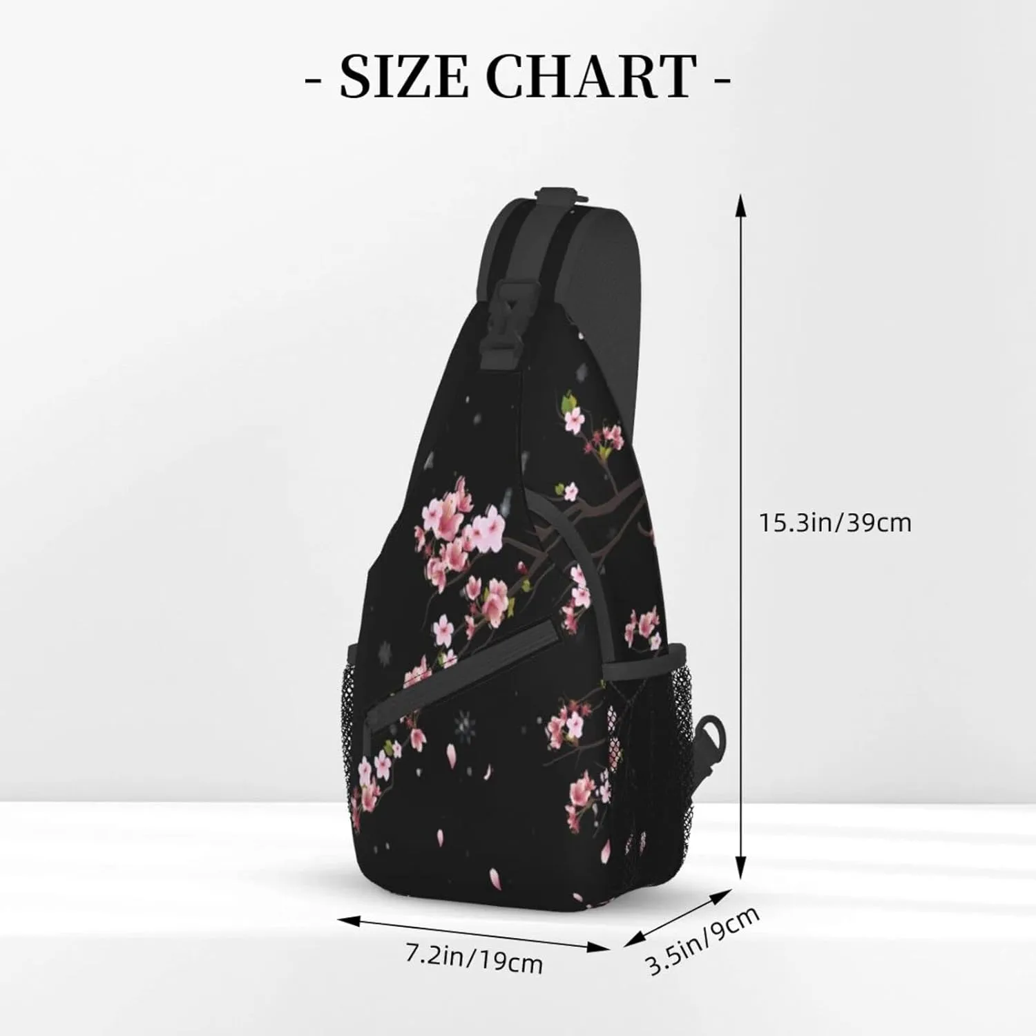 Cherry Blossom Sling Bag Crossbody Backpack,Falling Flower Petals Cherry Blossom Bloom Tree Branch Chest Bag Adjustable Casual Shoulder Backpack Floral Design Travel Daypack