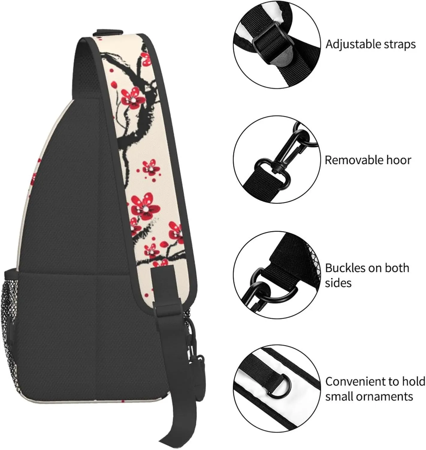 Cherry Blossom Sling Bag for Women Men Spring Blossoms Branch with Flowers Pattern Crossbody Backpack Cute Asian Japanese Floral Sling Backpack Casual Shoulder Bag Gym Travel Hiking Daypack