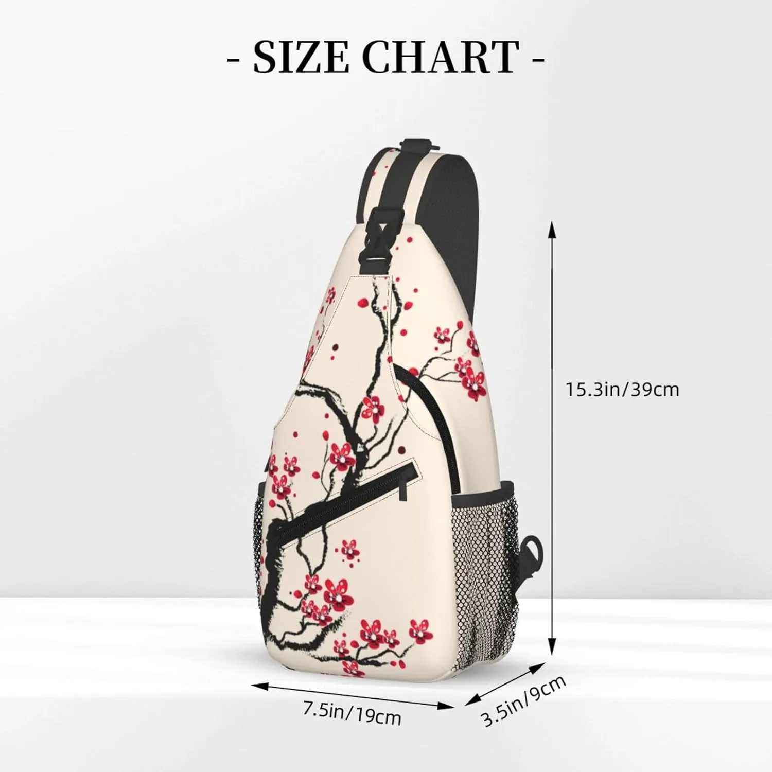 Cherry Blossom Sling Bag for Women Men Spring Blossoms Branch with Flowers Pattern Crossbody Backpack Cute Asian Japanese Floral Sling Backpack Casual Shoulder Bag Gym Travel Hiking Daypack