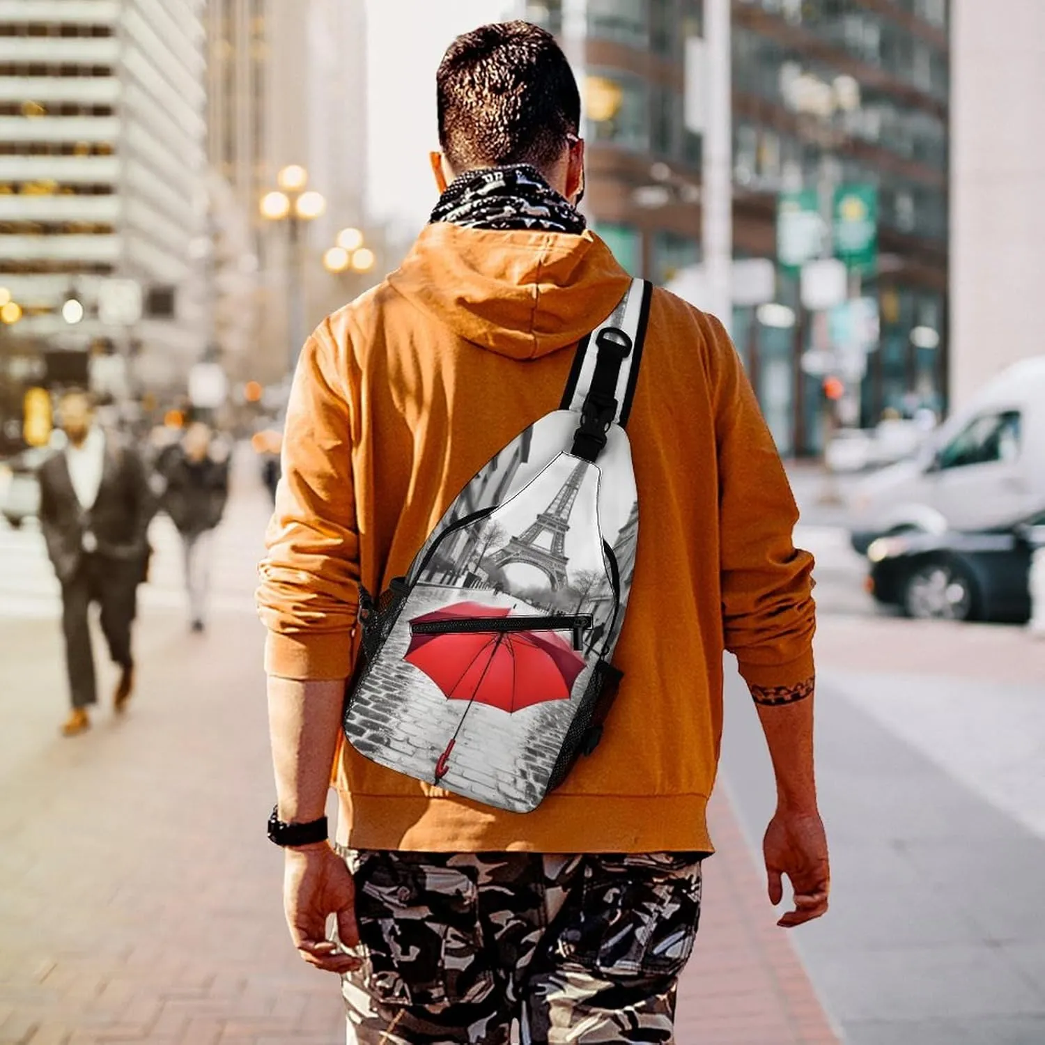 Chest Bag Sling Bag for Men Women Eiffel Tower Paris Red Umbrella Sport Sling Backpack Lightweight Shoulder Bag for Travel, 38x20cm