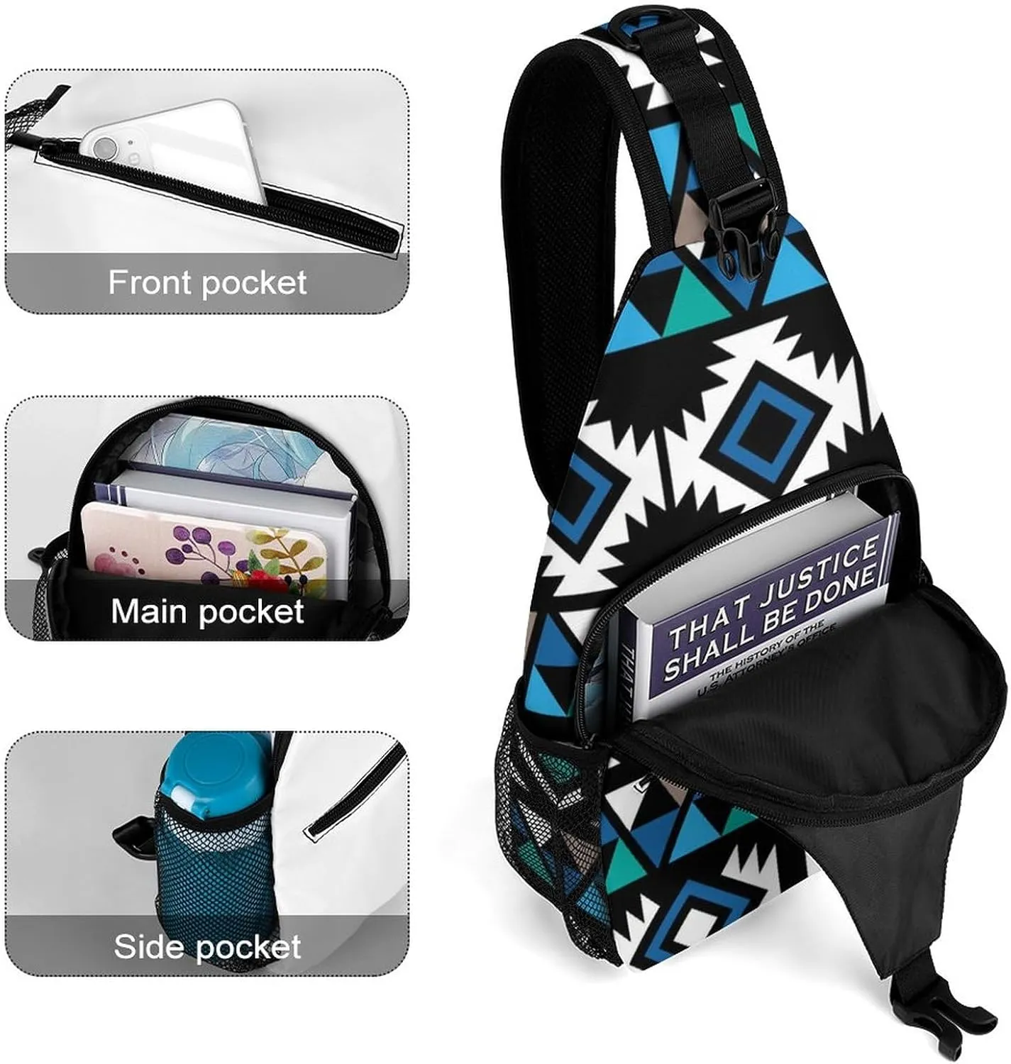 Chest Cross Body Bag Compatible with Tribal Ethnic Aztec Native American Decor Sling Shoulder Backpack for Women, Adjustable and Comfortable Gym Sack, Anti Theft Cycling Traveling Hiking Daypack