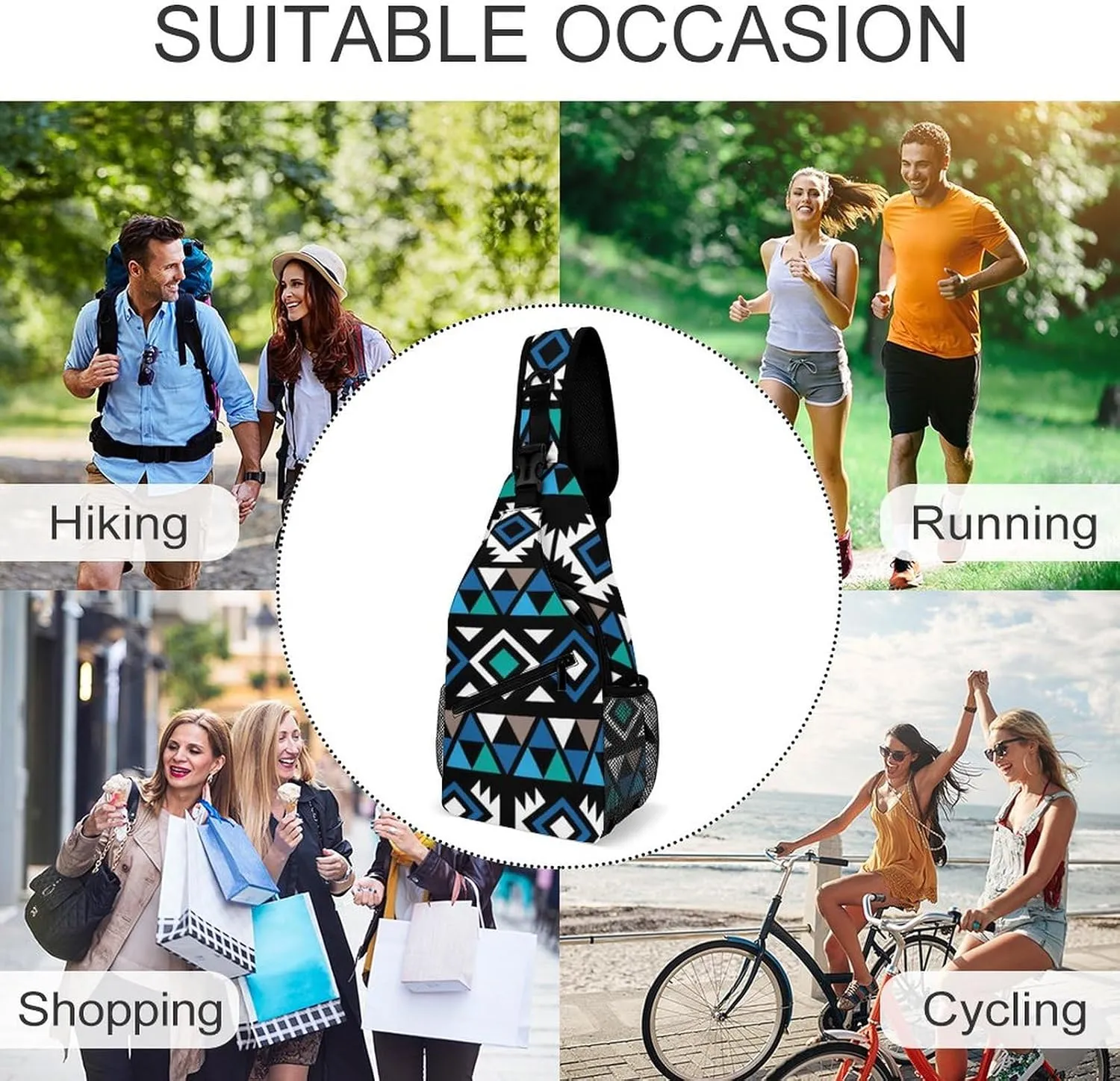 Chest Cross Body Bag Compatible with Tribal Ethnic Aztec Native American Decor Sling Shoulder Backpack for Women, Adjustable and Comfortable Gym Sack, Anti Theft Cycling Traveling Hiking Daypack