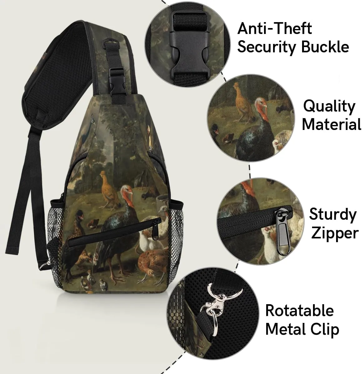 Chicken Duck Bird Sling Bag for Women Men Crossbody Sling Backpack Shoulder Bag Chest Bag Daypack for Travel Hiking Outdoor
