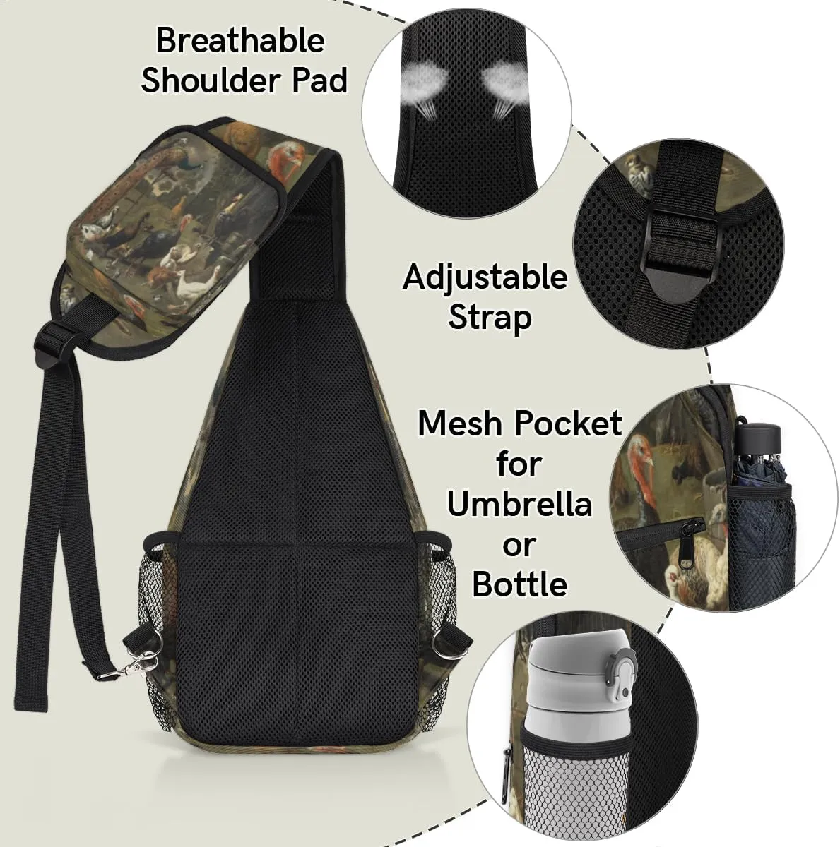Chicken Duck Bird Sling Bag for Women Men Crossbody Sling Backpack Shoulder Bag Chest Bag Daypack for Travel Hiking Outdoor