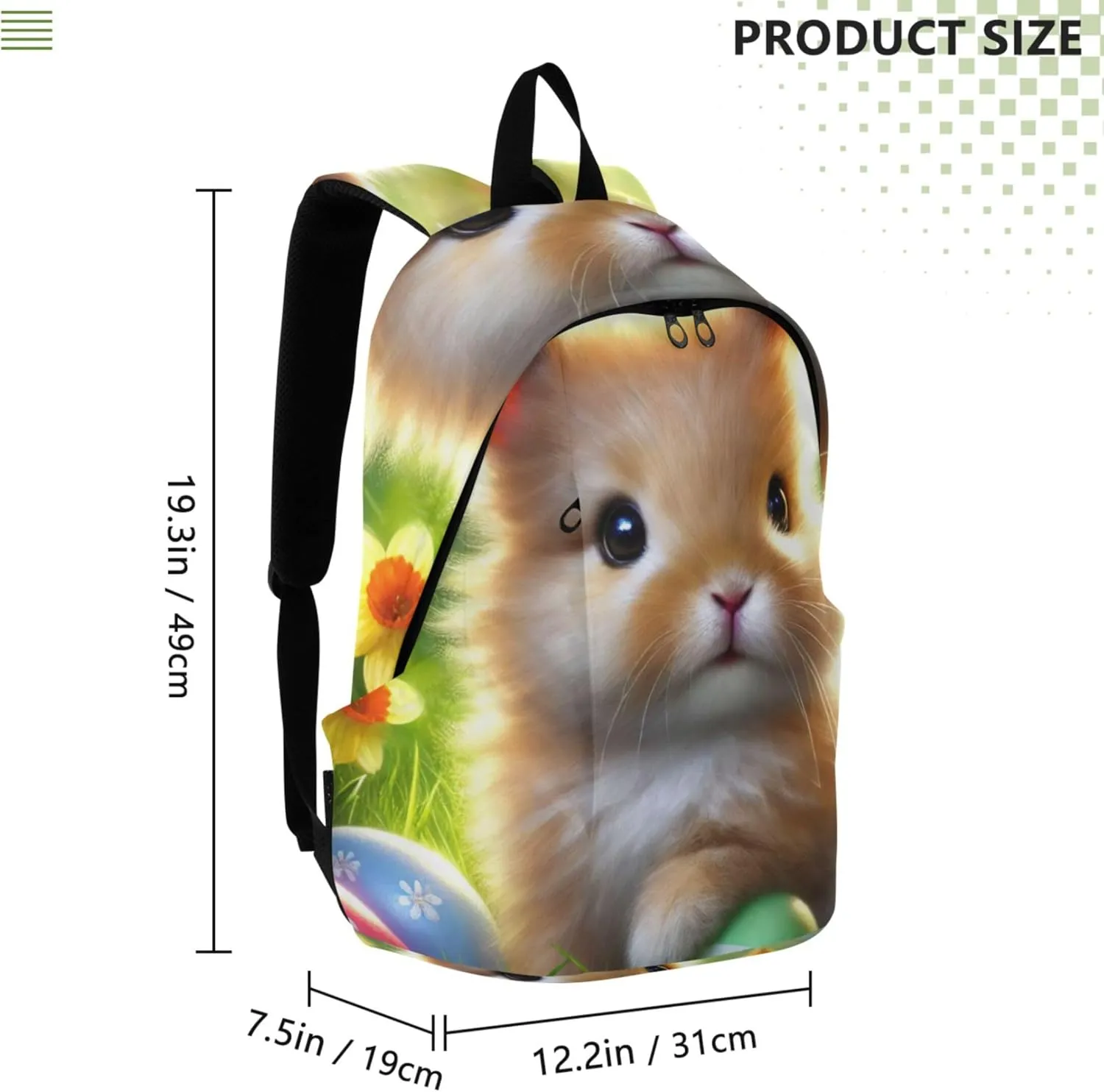 CHIFIGNO Casual Daypack Backpacks for Women Cute Bunny Green Meadow Lightweight Bookbag School Backpack