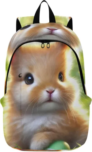 CHIFIGNO Casual Daypack Backpacks for Women Cute Bunny Green Meadow Lightweight Bookbag School Backpack