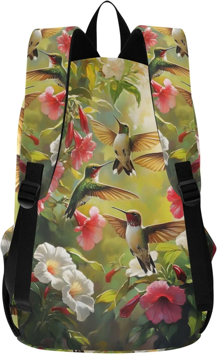 CHIFIGNO Colorful Hummingbirds Tropical Flowers Womens Casual Daypack Backpacks Medium Bookbag Cool College Student