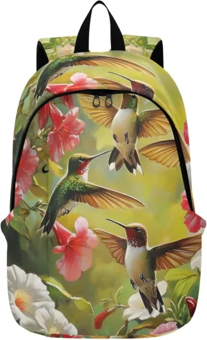 CHIFIGNO Colorful Hummingbirds Tropical Flowers Womens Casual Daypack Backpacks Medium Bookbag Cool College Student
