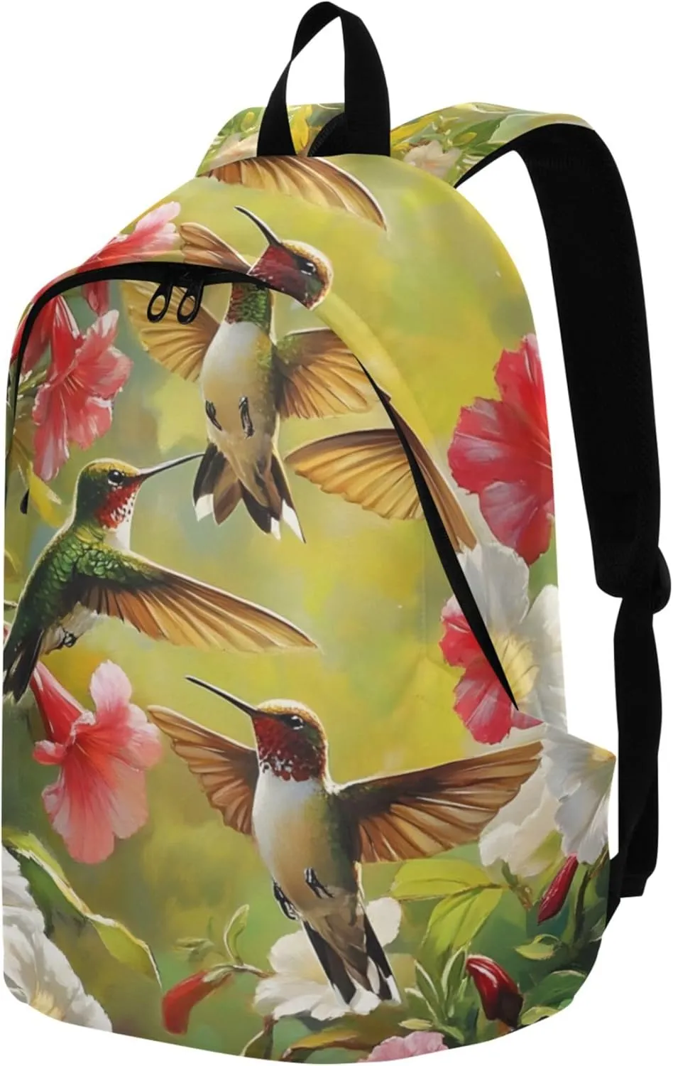 CHIFIGNO Colorful Hummingbirds Tropical Flowers Womens Casual Daypack Backpacks Medium Bookbag Cool College Student