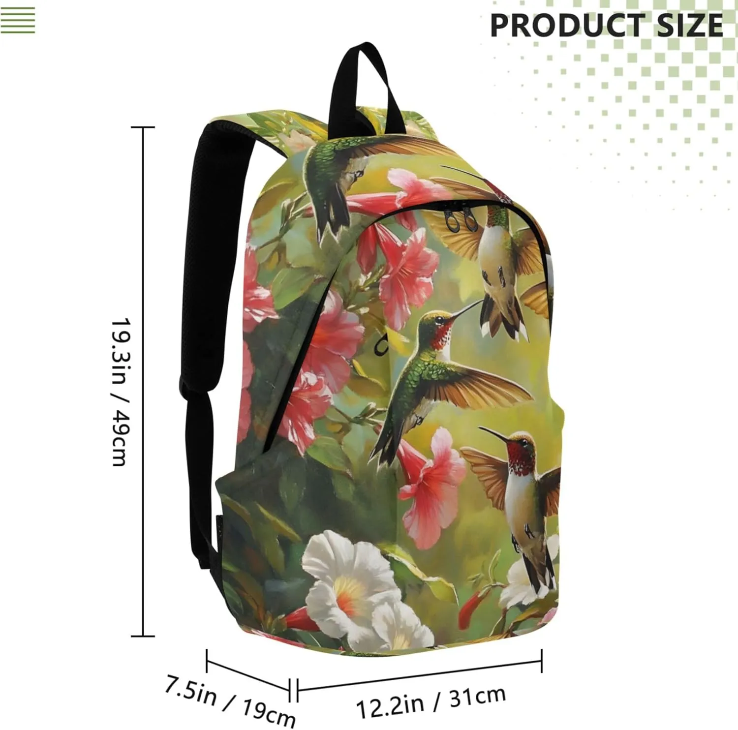 CHIFIGNO Colorful Hummingbirds Tropical Flowers Womens Casual Daypack Backpacks Medium Bookbag Cool College Student