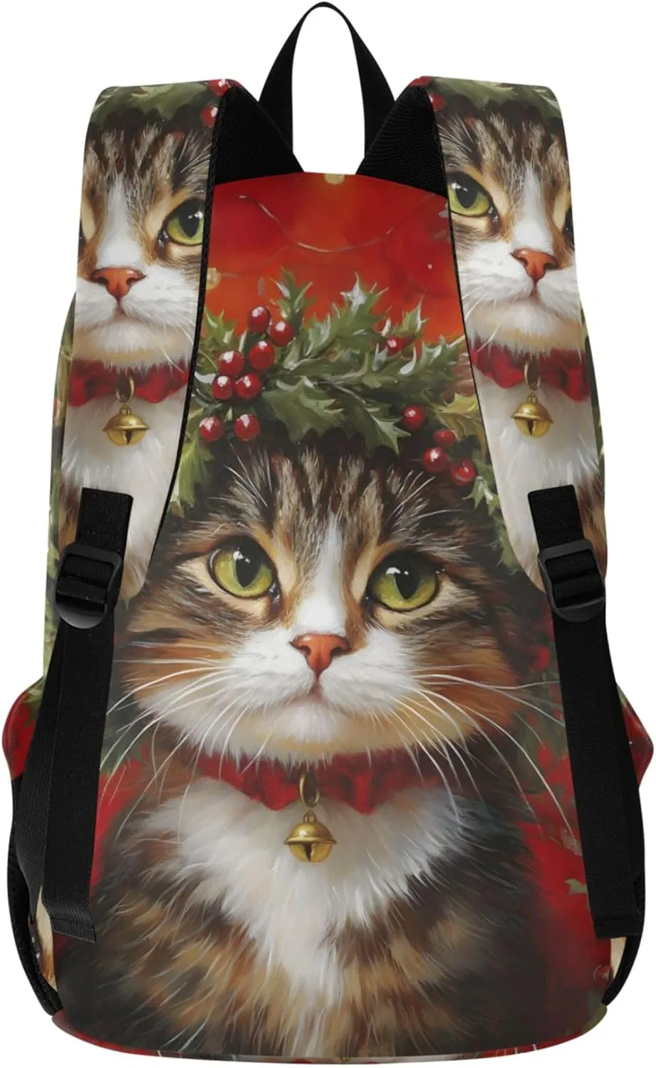 CHIFIGNO Floral Cute Backpacks for Women Casual Everyday Christmas Cat Holly Wreath Red Cool Teen Backpacks for Girls