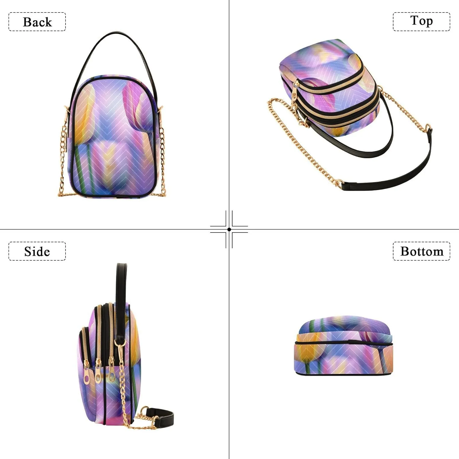 Chinese Chrysanthemum Floral Triple Zip Crossbody Bag, Shoulder Handbag, Crossbody Handbags for Woman