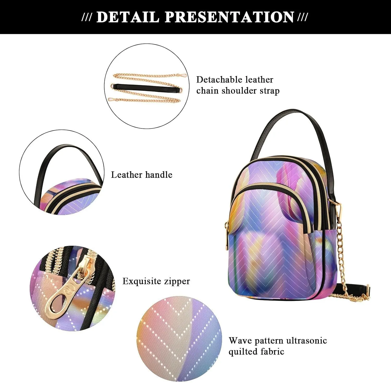 Chinese Chrysanthemum Floral Triple Zip Crossbody Bag, Shoulder Handbag, Crossbody Handbags for Woman