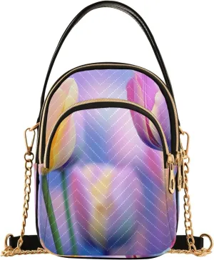 Chinese Chrysanthemum Floral Triple Zip Crossbody Bag, Shoulder Handbag, Crossbody Handbags for Woman