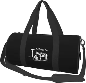 Christian Cowboy Praying Prays Travel Luggage Duffel Bag Sports Rolling Foldable Duffel Bag, Black