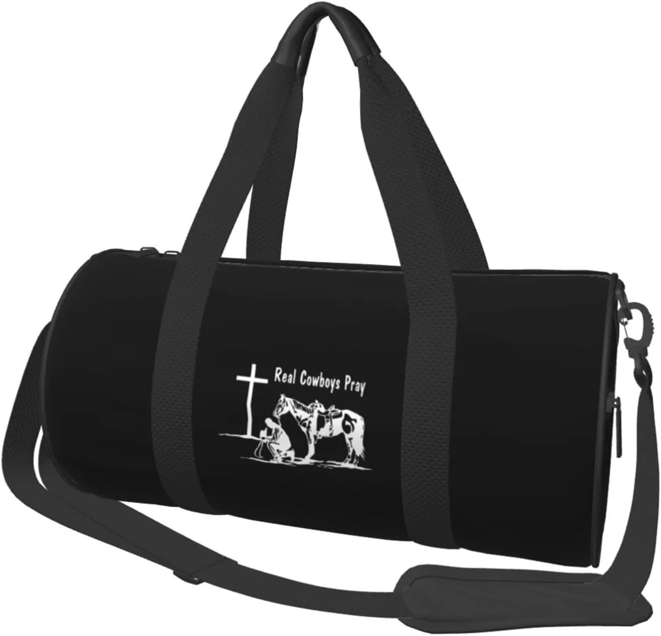 Christian Cowboy Praying Prays Travel Luggage Duffel Bag Sports Rolling Foldable Duffel Bag, Black