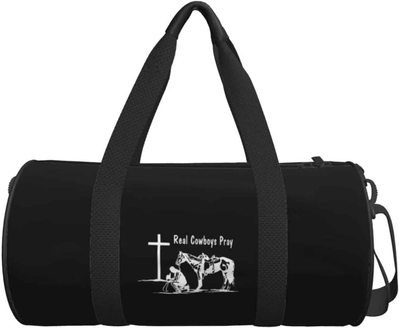 Christian Cowboy Praying Prays Travel Luggage Duffel Bag Sports Rolling Foldable Duffel Bag, Black
