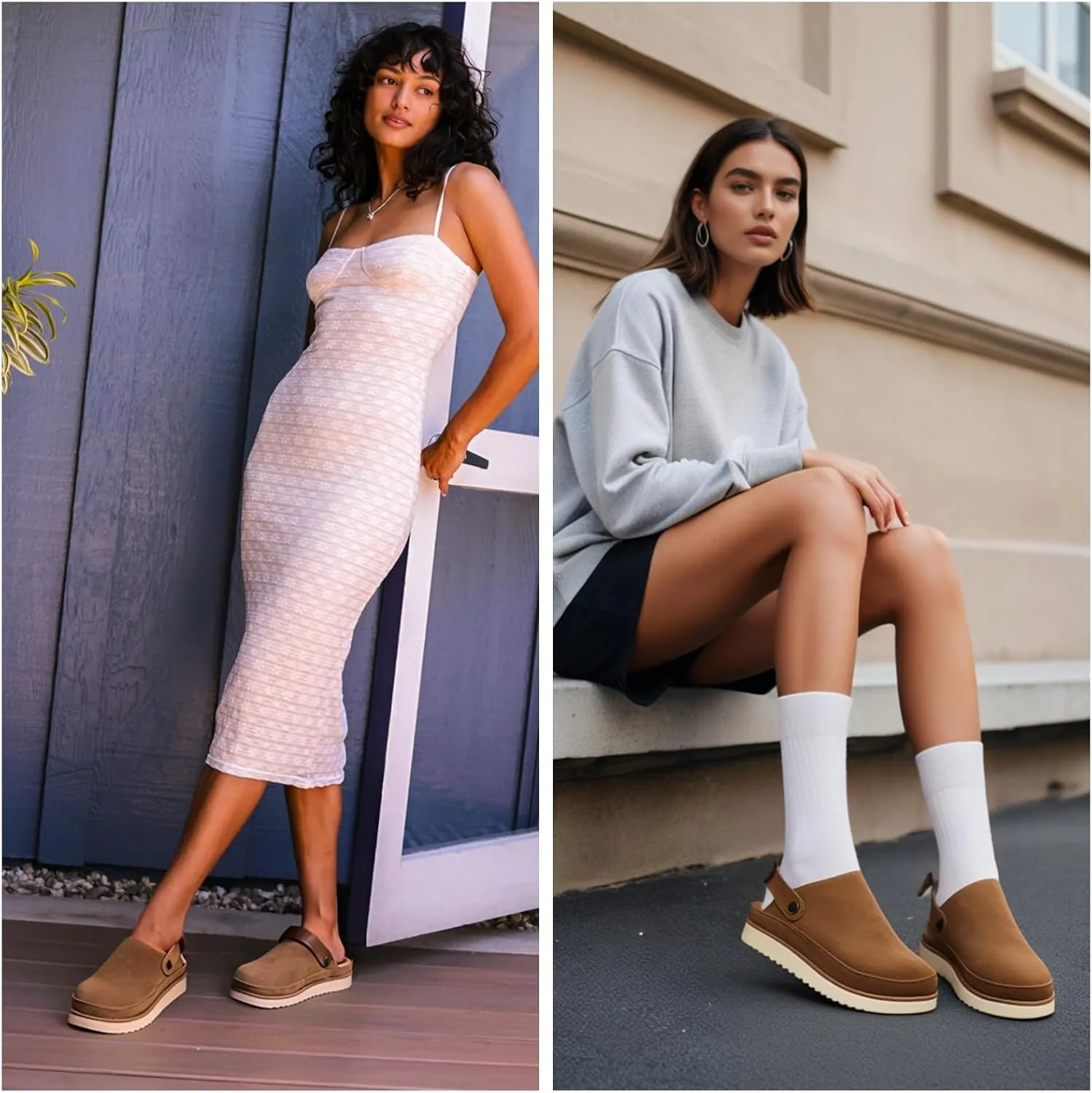 Clogs for Women Platform Genuine Leather Suede Women's Mules & Clogs with Strap Slip on Shoes Sandals Arch Support Adjustable Slip-On Indoor and Outdoor