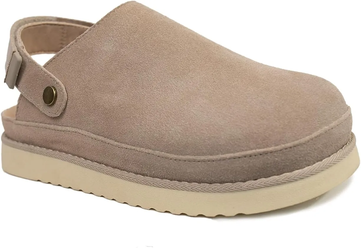 Clogs for Women Platform Genuine Leather Suede Women's Mules & Clogs with Strap Slip on Shoes Sandals Arch Support Adjustable Slip-On Indoor and Outdoor