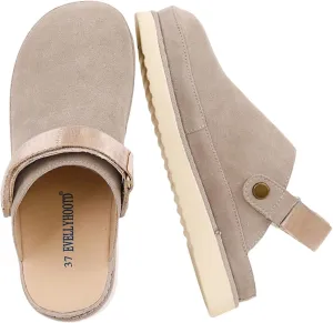 Clogs for Women Platform Genuine Leather Suede Women's Mules & Clogs with Strap Slip on Shoes Sandals Arch Support Adjustable Slip-On Indoor and Outdoor