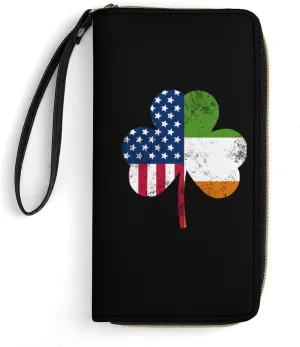 Clover U.S. Irish Leather Clutch Purses Phone Hand Wallets with Card Slots for Women with ID Card Slot and Rope