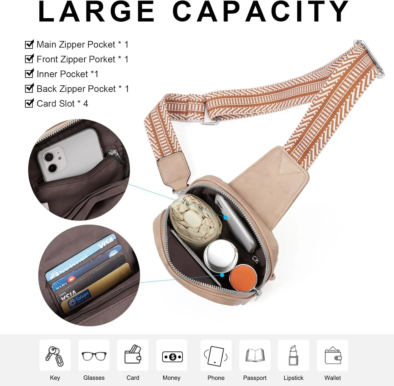 CLUCI Small Sling Bag for Women Vegan Leather Crossbody Chest Bags Trendy, Women's Fanny Pack