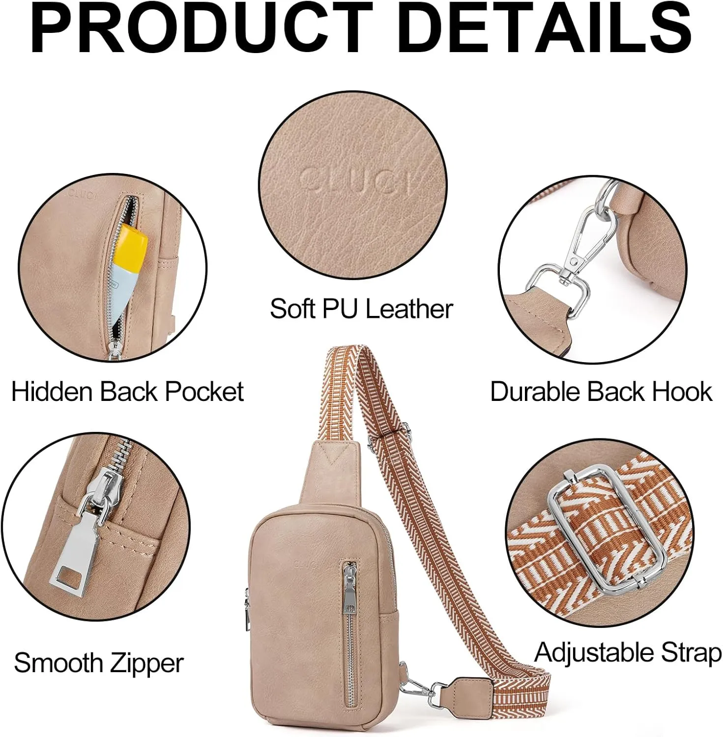CLUCI Small Sling Bag for Women Vegan Leather Crossbody Chest Bags Trendy, Women's Fanny Pack