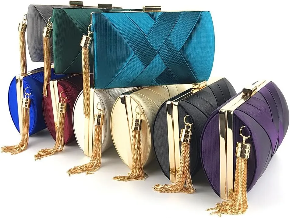 Clutch Purses for Women Tassel Evening Clutch bag Cross Body Shoulder Bag for Wedding Prom Night out Party