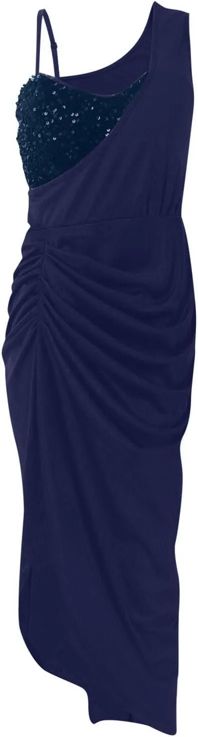 Cocktail Dress for Women,2024 Elegant Sexy Skinny Wedding Guest Dress,Trendy Ruched Slit Irregular Party Dress