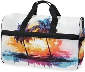 Coconut Palm Travel Duffel Bag Luggage Sports Gym Bags With Shoes Compartment Large Capacity Lightweight Duffle Bag For Men Women