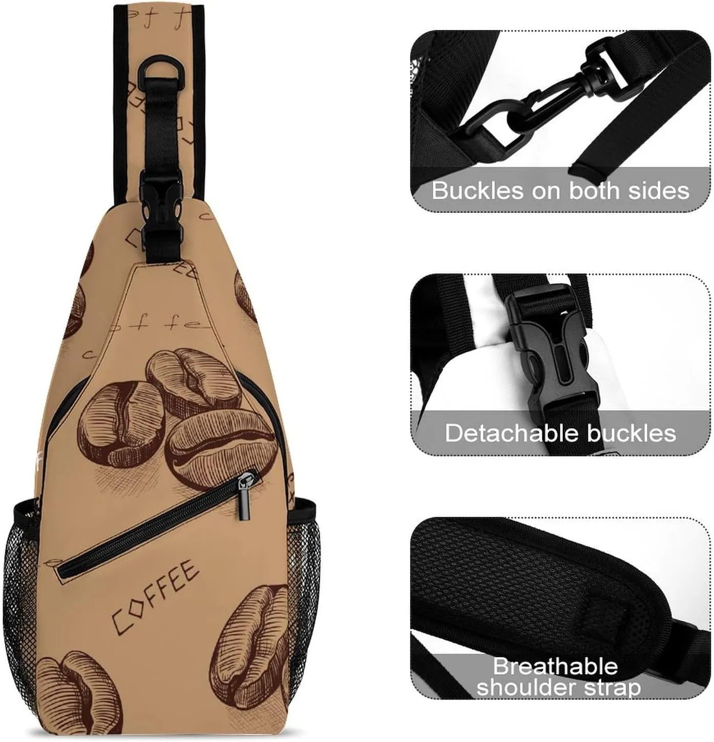 Coffee Beans Sling Backpack, Crossbody Shoulder Bag, Chest Bags for Outdoor Travel Fitness, 38x20cm, Style-2