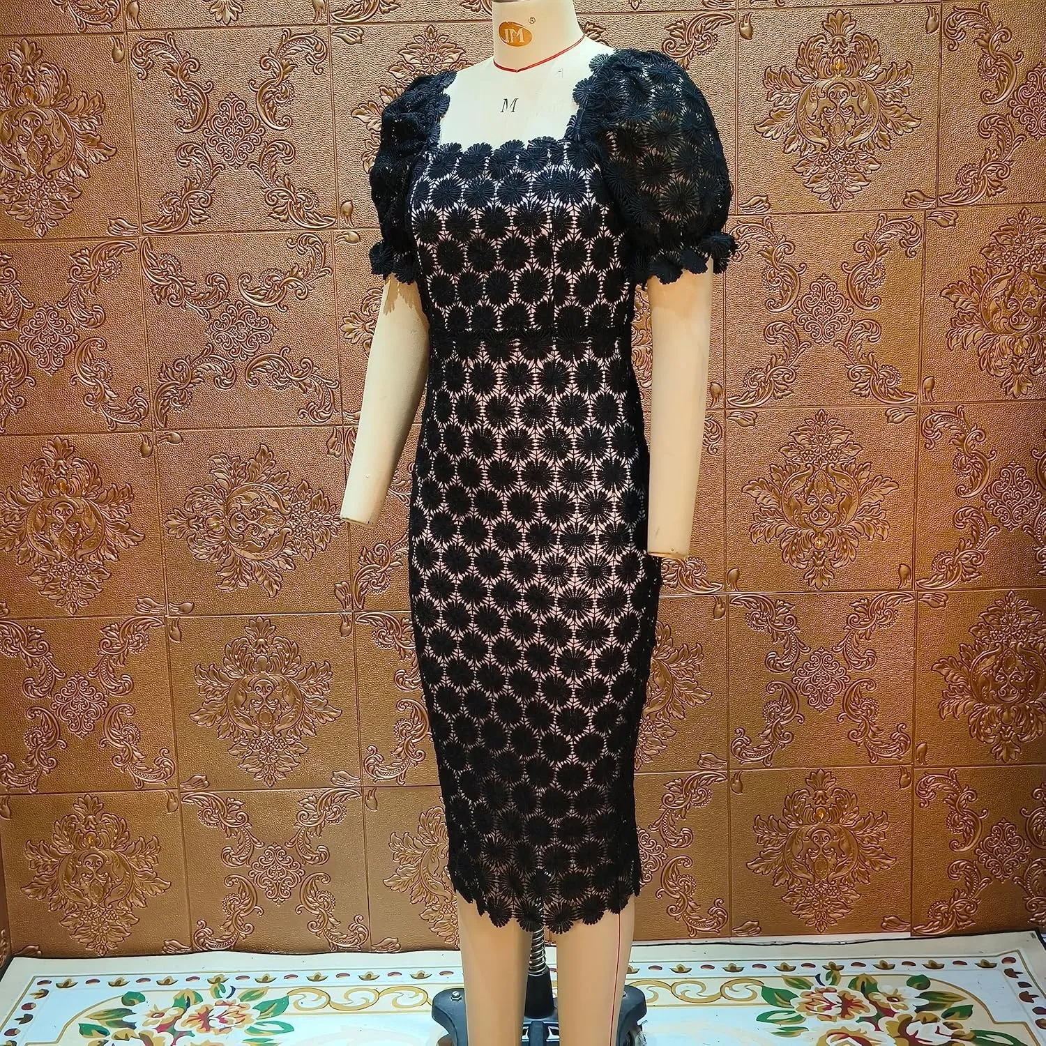 Cololura Elegant Sexy Floral Lace Short Sleeve Off Shoulder Evening Gown Party Formal Bodycon Midi Dress