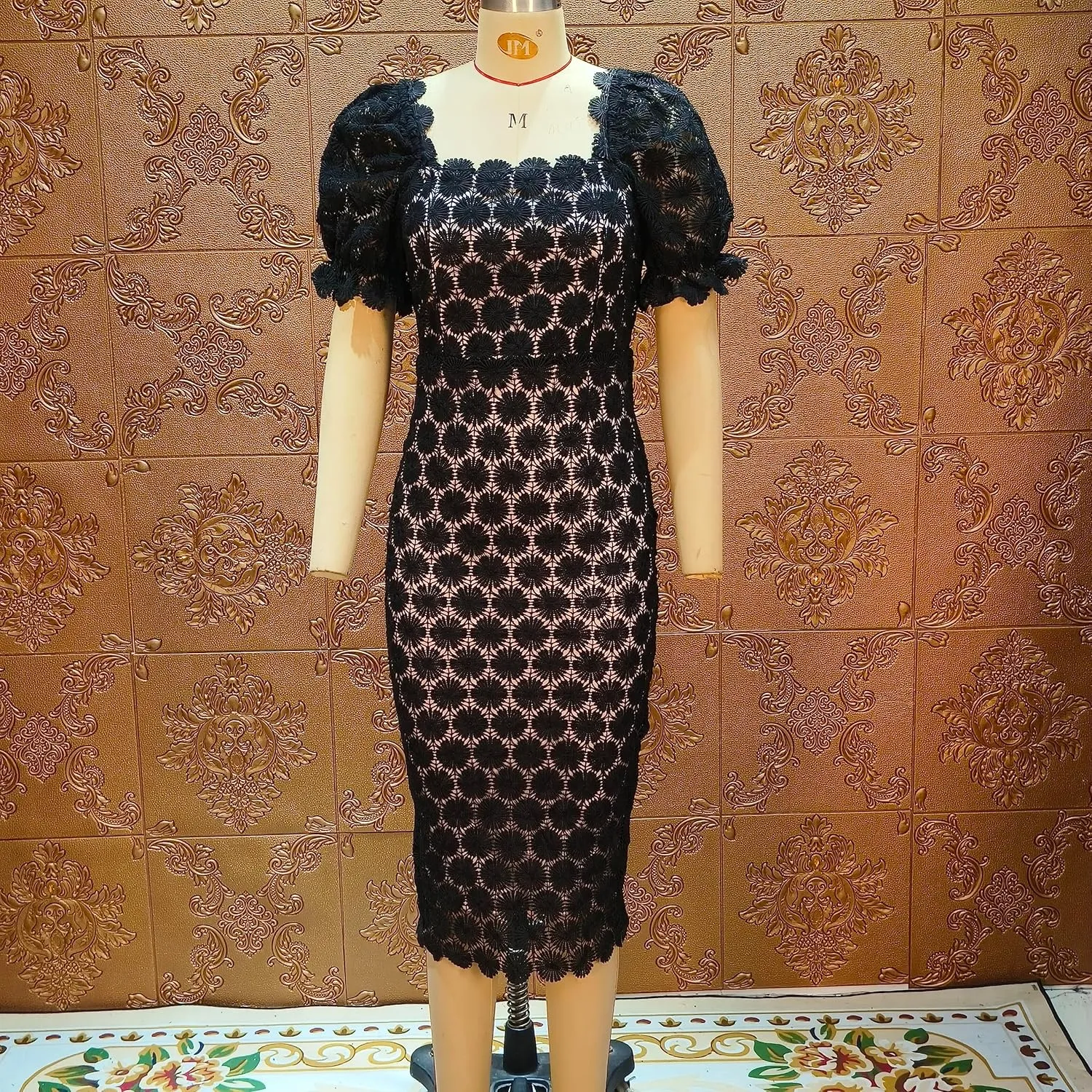 Cololura Elegant Sexy Floral Lace Short Sleeve Off Shoulder Evening Gown Party Formal Bodycon Midi Dress