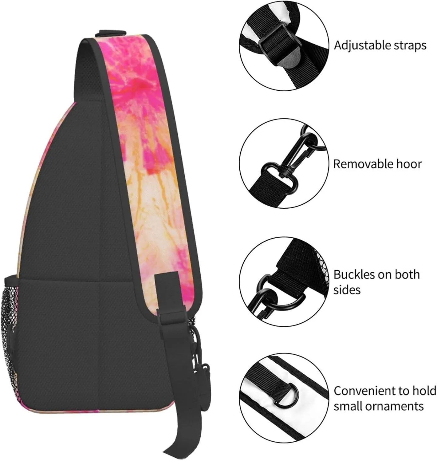Color Pink Orange Tie Dye Chest Sling Bag Crossbody Shoulder Backpack Bag Gym Cycling Daypack Travel Hiking Cross Bag