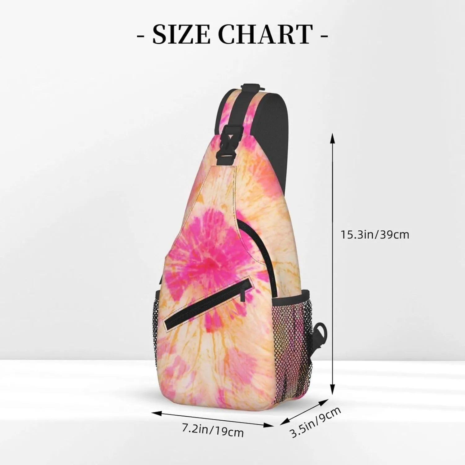 Color Pink Orange Tie Dye Chest Sling Bag Crossbody Shoulder Backpack Bag Gym Cycling Daypack Travel Hiking Cross Bag