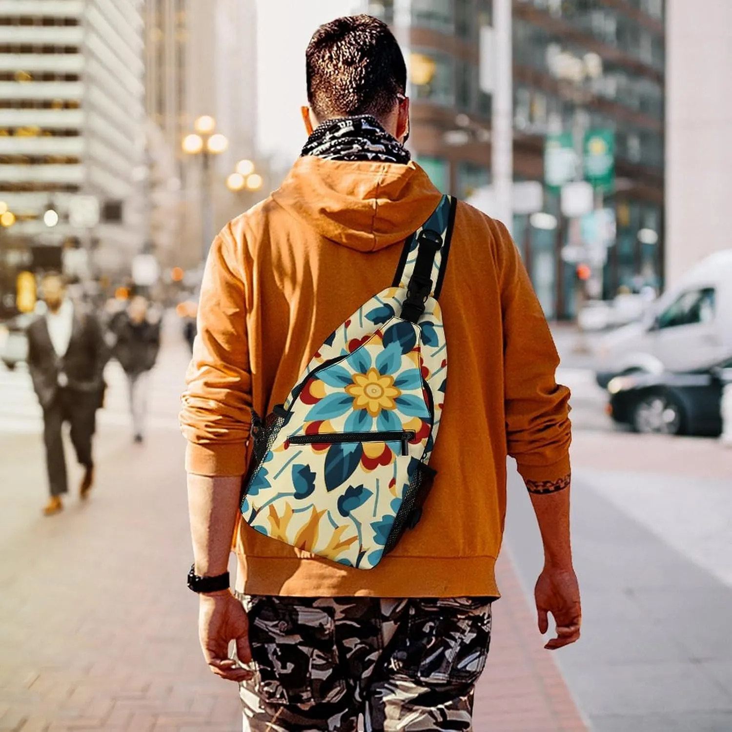 Colorful Arabic Editable File Yellow Crossbody Small Sling Backpack Sling Bag for Women Men Travel Hiking Chest Bag Daypack