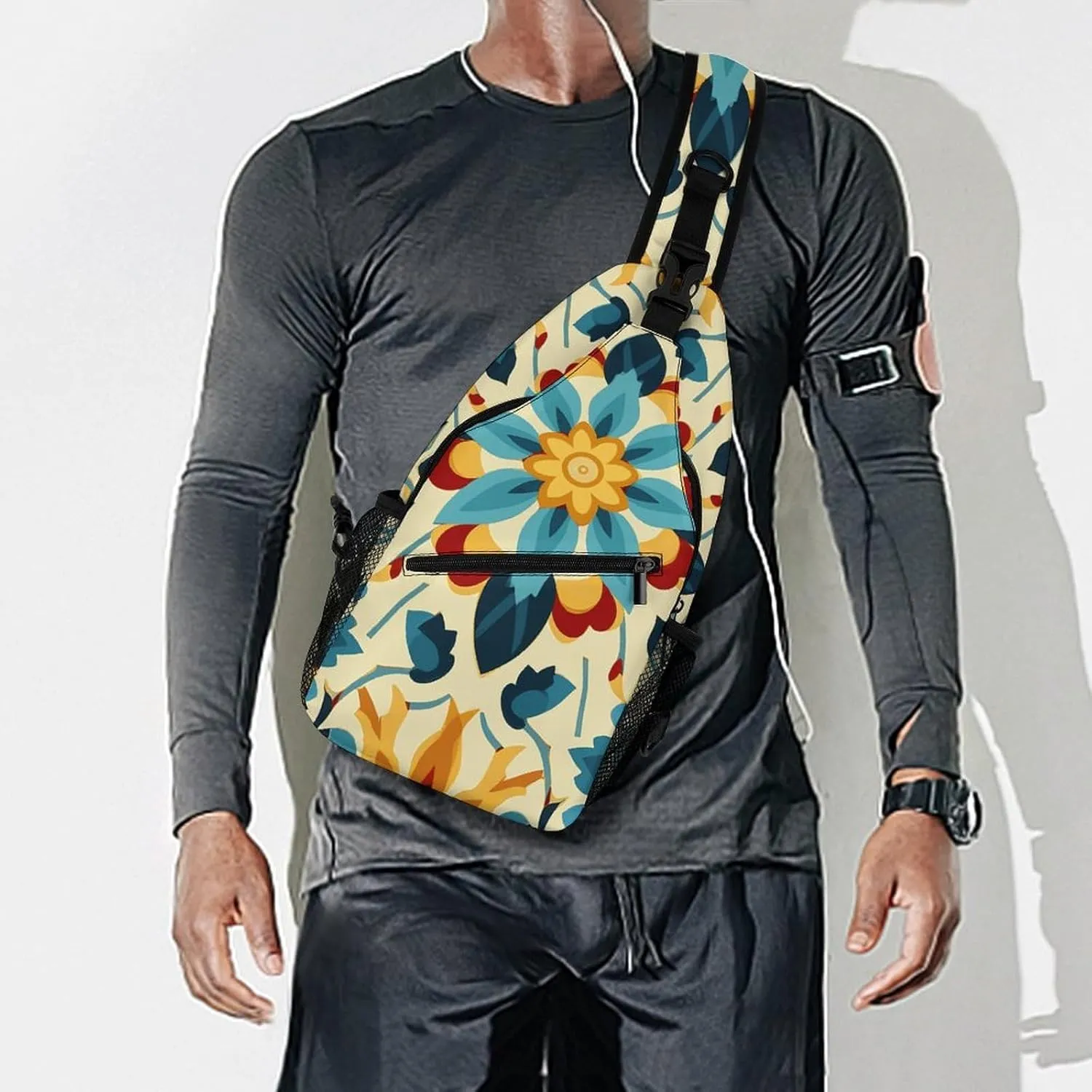 Colorful Arabic Editable File Yellow Crossbody Small Sling Backpack Sling Bag for Women Men Travel Hiking Chest Bag Daypack